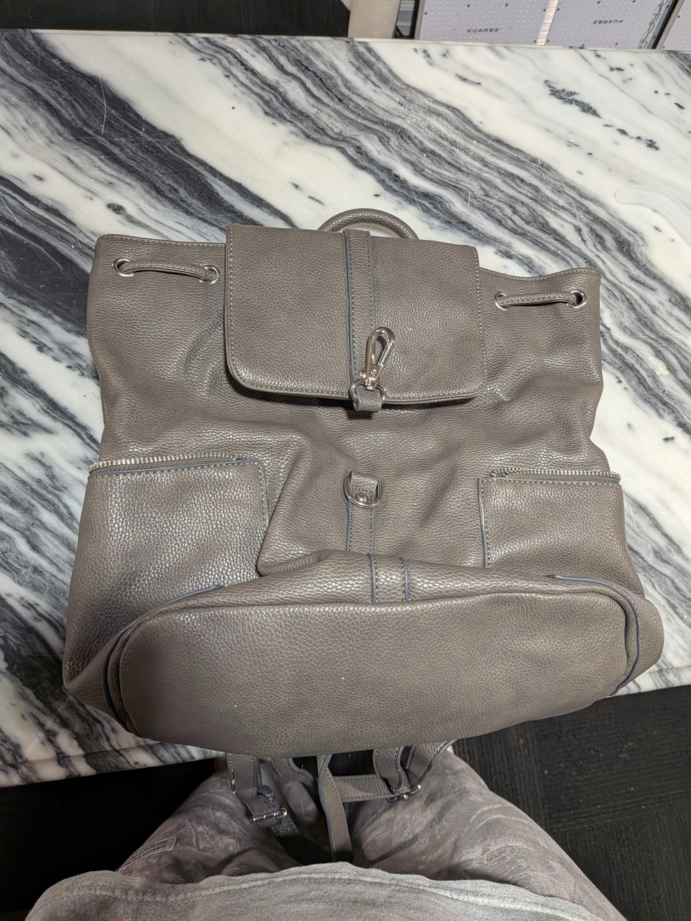 JustFab Taupe Drawstring Backpack with Front Pockets